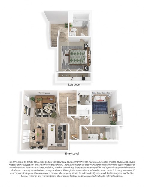 Floor plan for 1 bed, 2 baths, 985 sqft